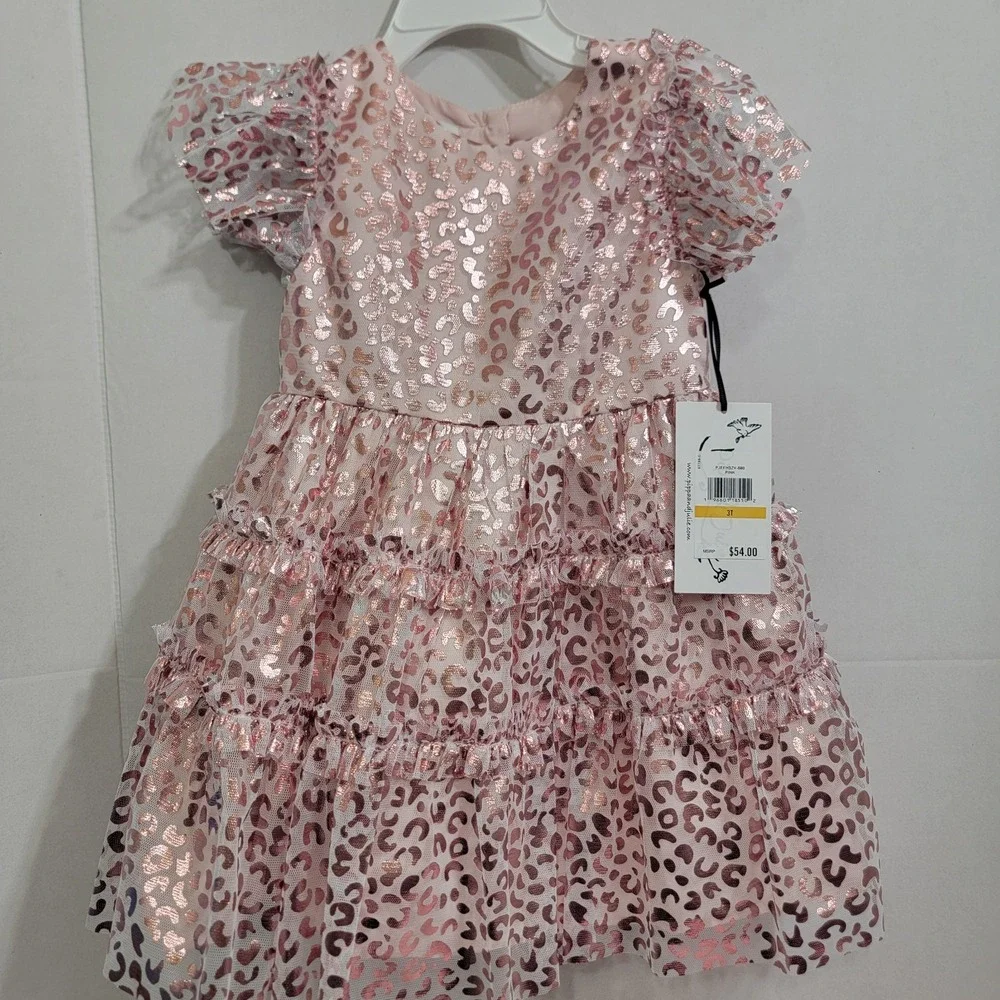 Pippa & Julie Girls Metallic Pink Cheetah‎ Animal Print Special Occasion Size 3T